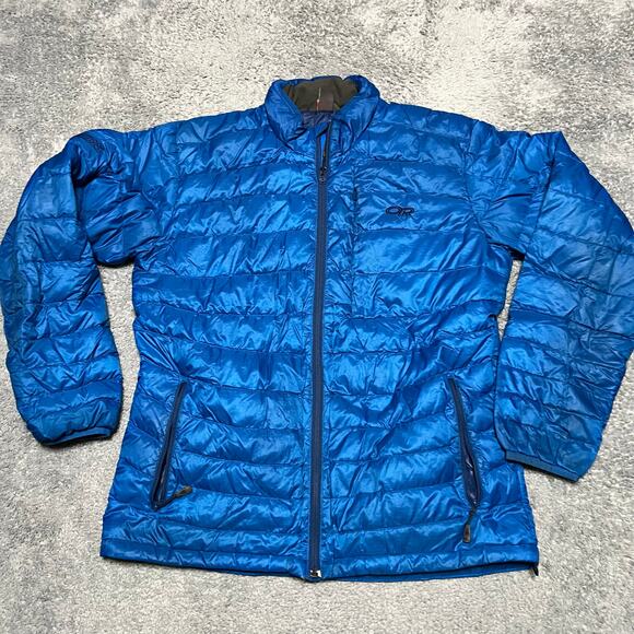 Outdoor Research Jacket Mens Large Transcendent Down Puffer Blue Coat ** - Picture 1 of 11